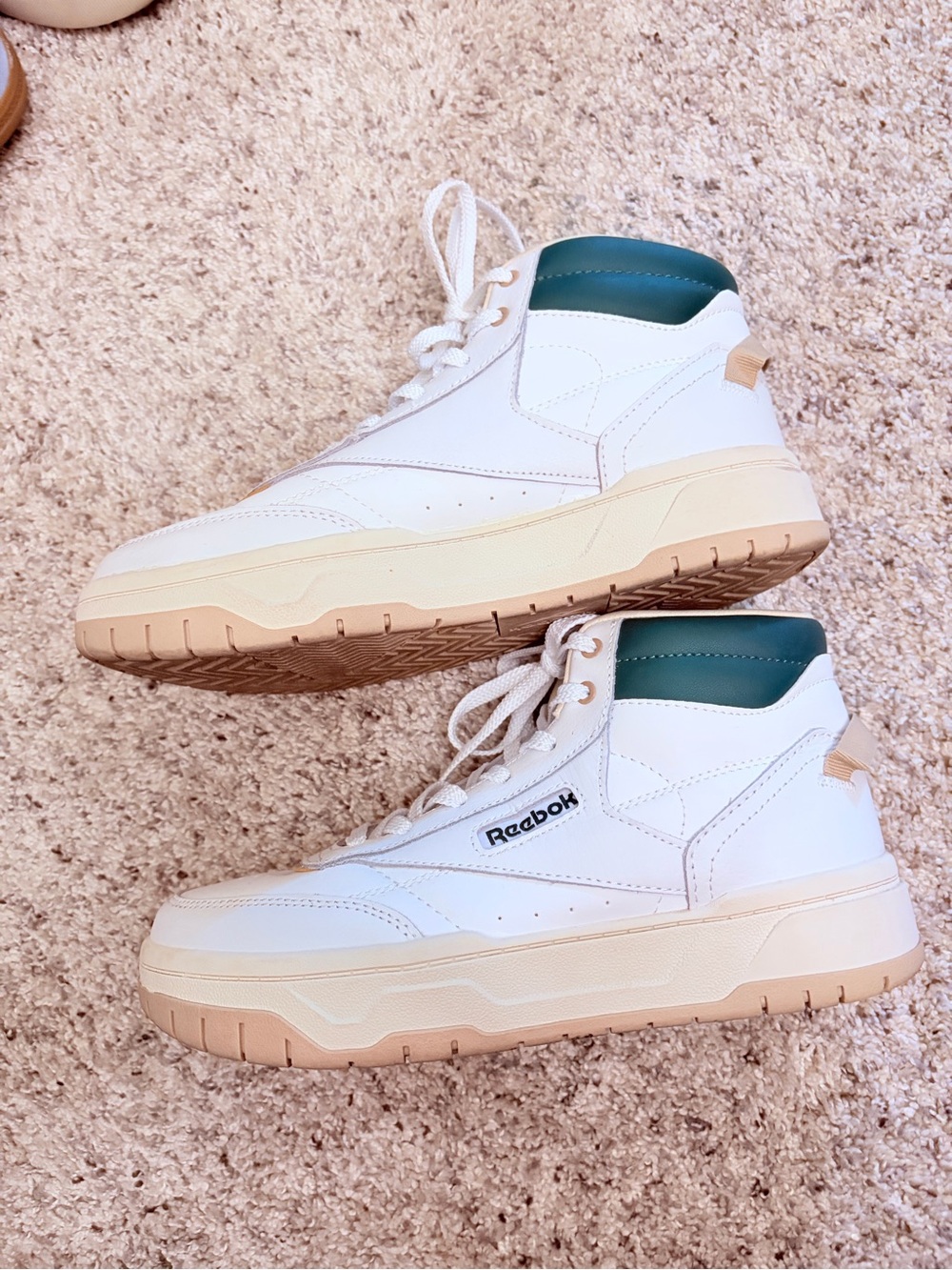 Reebok White Leather Sneakers with Dark Green Heel Tab